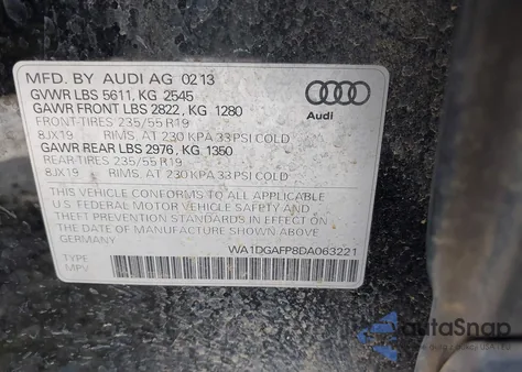 2013 Audi Q5 3.0T Premium Plus from USA, damaged, VIN WA1DGAFP8DA063221